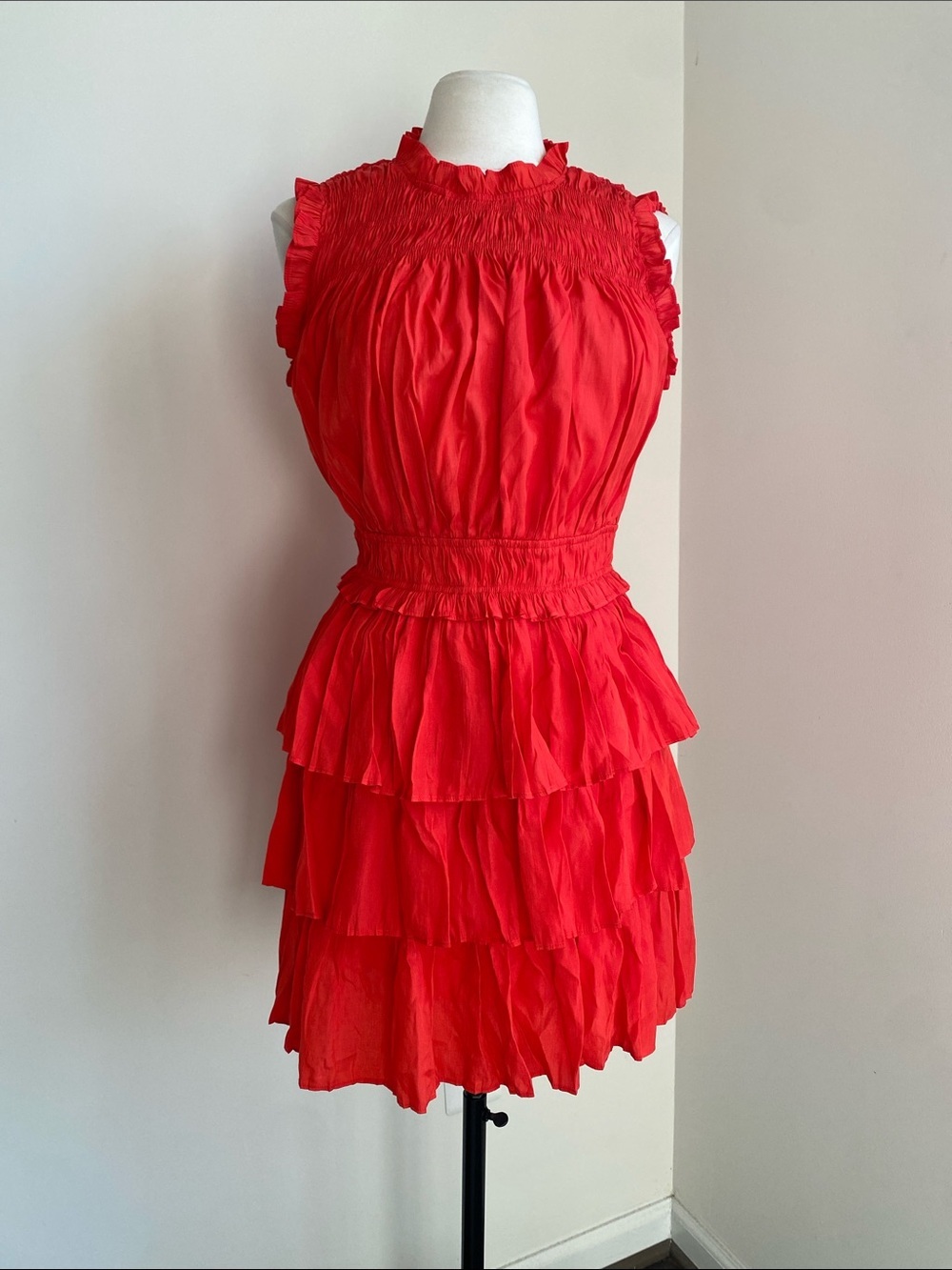 Lucy Paris Coral Pleated Ruffle Tiered Dress Womens Sz Medium
